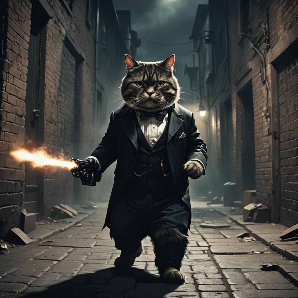 Dark Fantasy Fat Cat Assassin in Alley