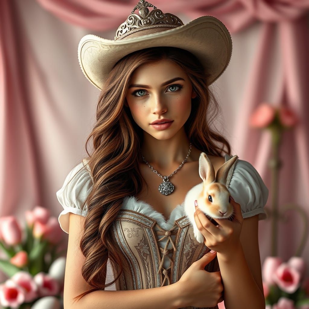 Cowgirl Princess with Gentle Easter Bunny