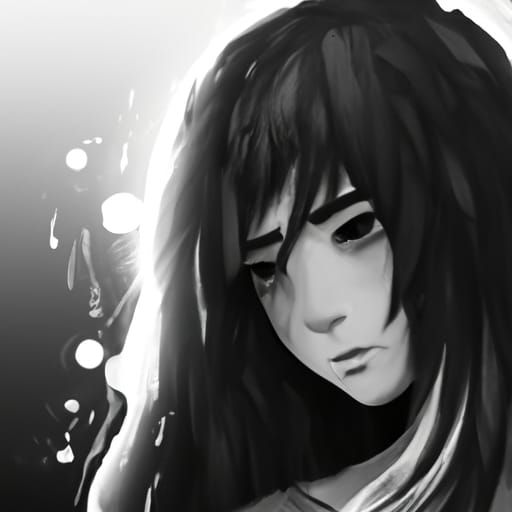 Sad Black and White Hair Girl Portrait