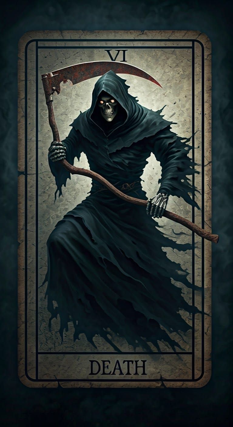 Grim Reaper Leaps from Death Tarot Card