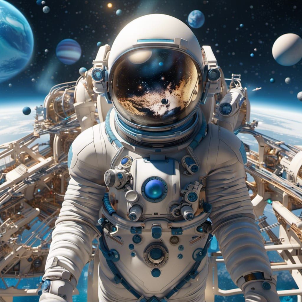 Astronaut with Exoskeleton in Space, Pixar Style