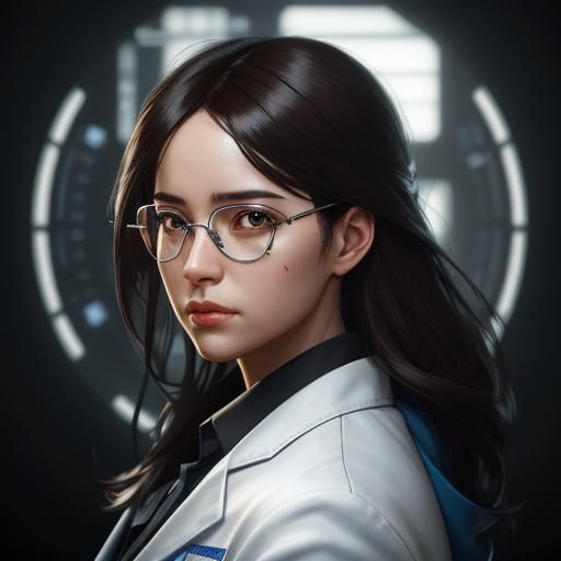 Woman in Lab Coat: Hyperdetailed Portrait