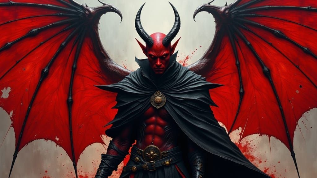 Crimson Tiefling Bloodhunter With Bat Wings