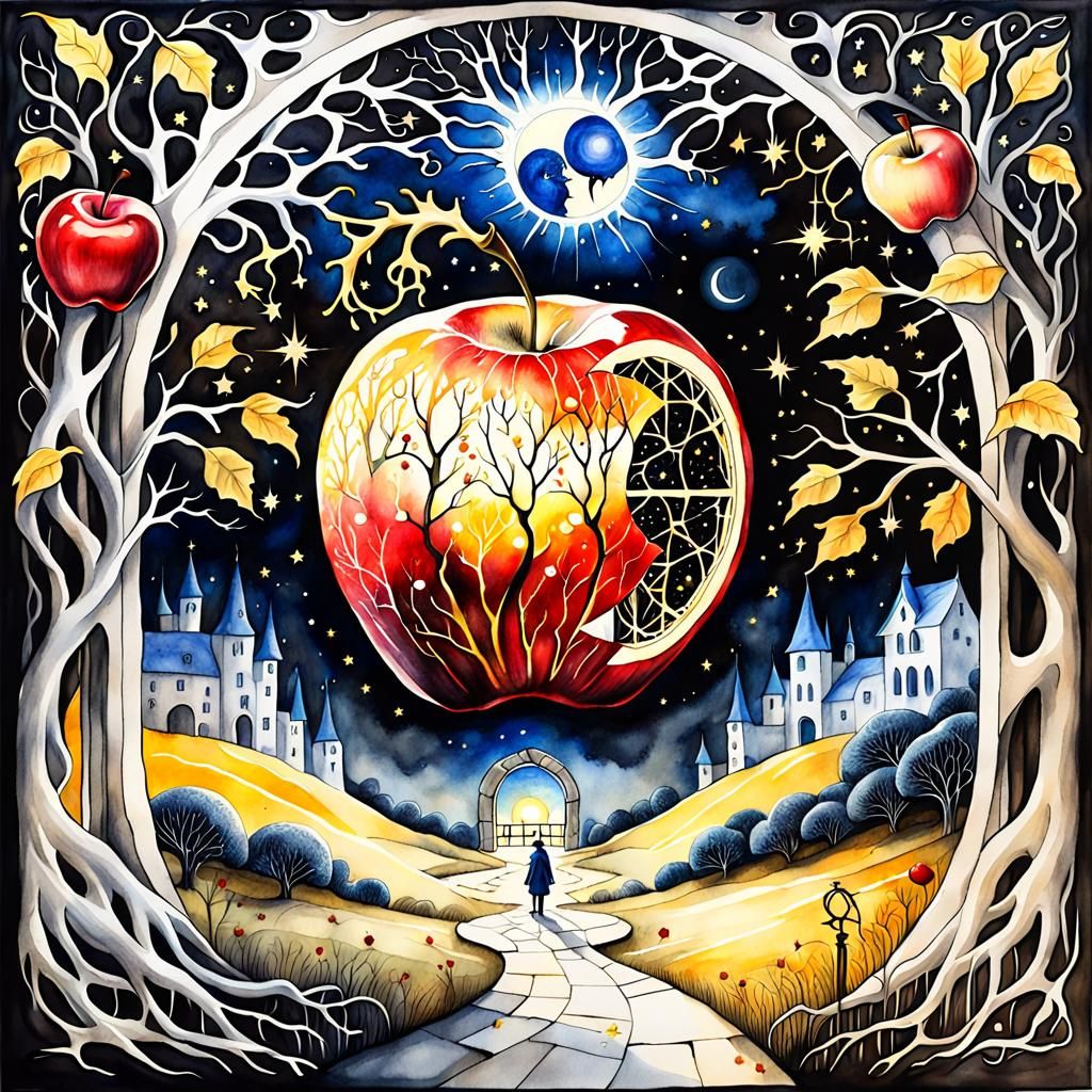 Surreal Portal to Eden in Watercolor Style