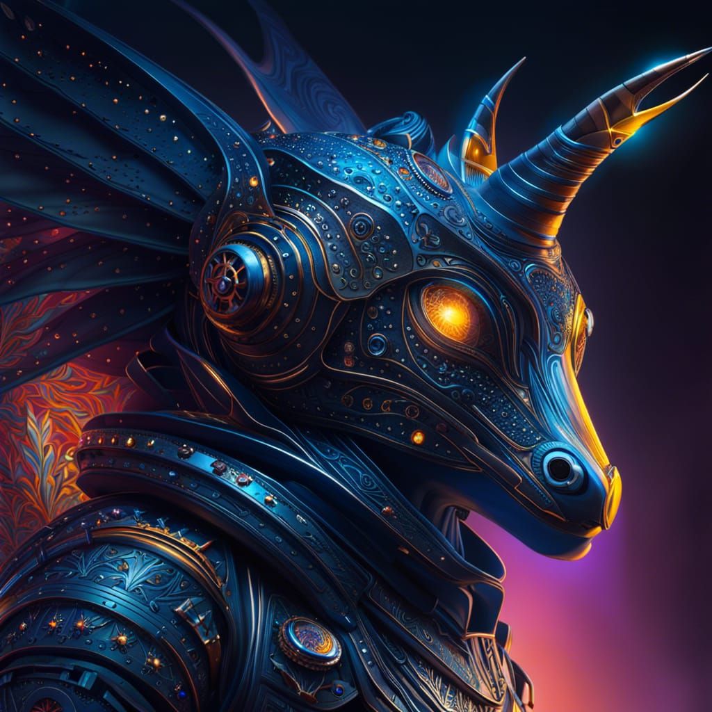 Dragon Astronaut in Space, Watercolor Digital Art