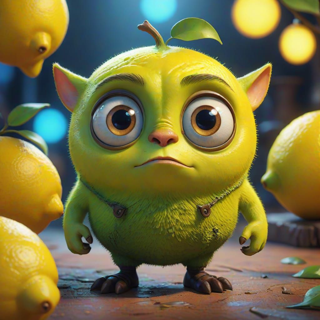Vibrant Cartoon Lemon with Enlarged Puss-In-Boots Eyes