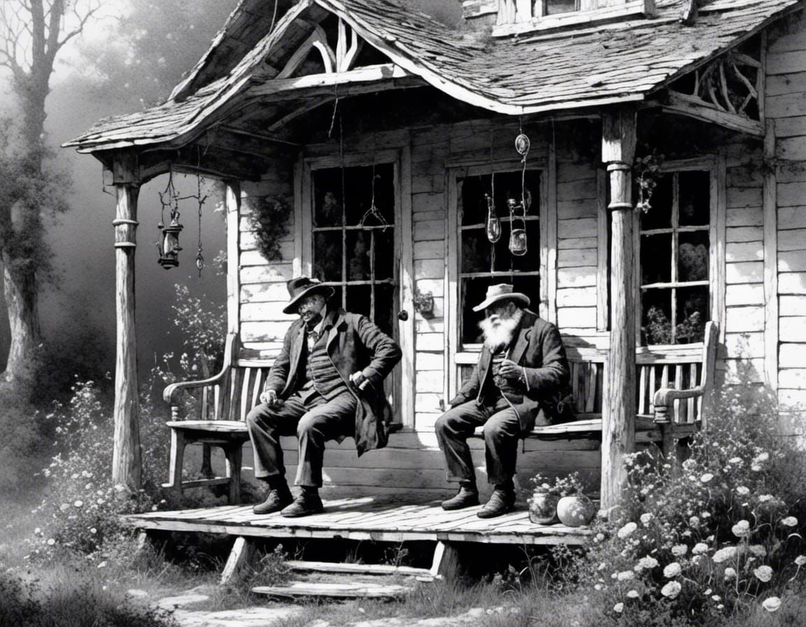 Man Smoking on Porch Swing in Ethereal Style