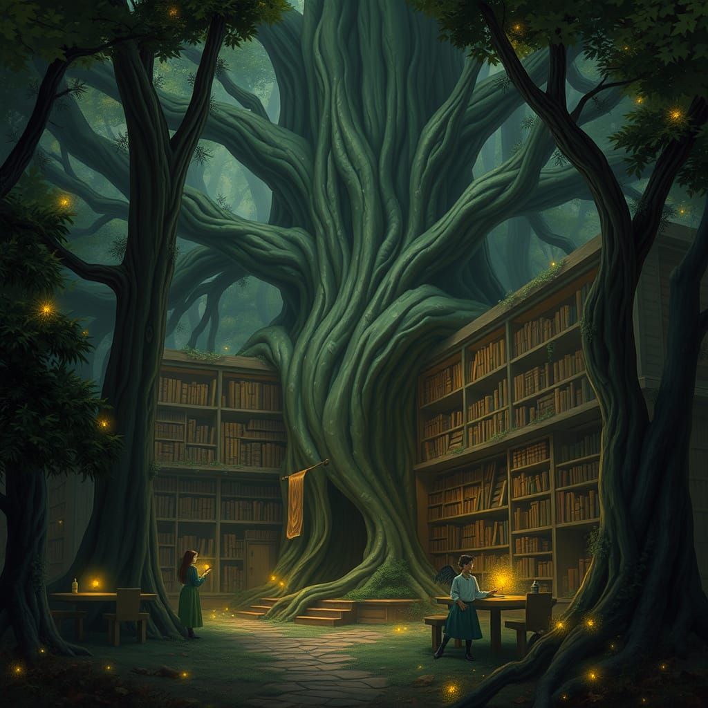 Enchanted Forest Library in Whimsical Style