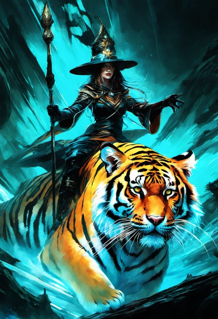 Armored Tiger Witch: Mystical Digital Art