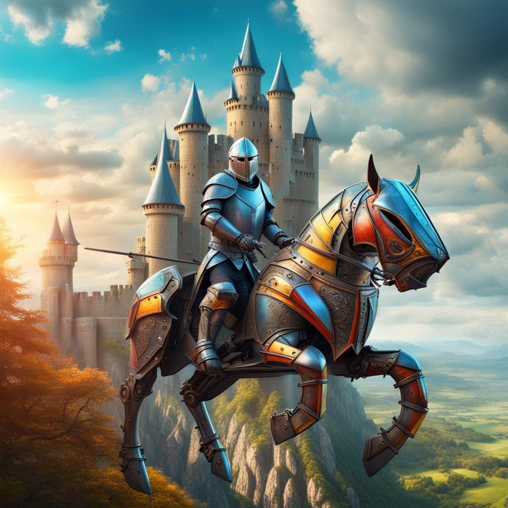 Medieval Knight Rides his Robot Horse