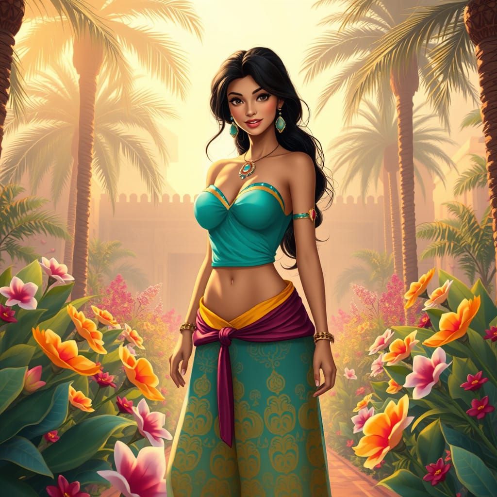 Vibrant Princess in a Golden Oasis