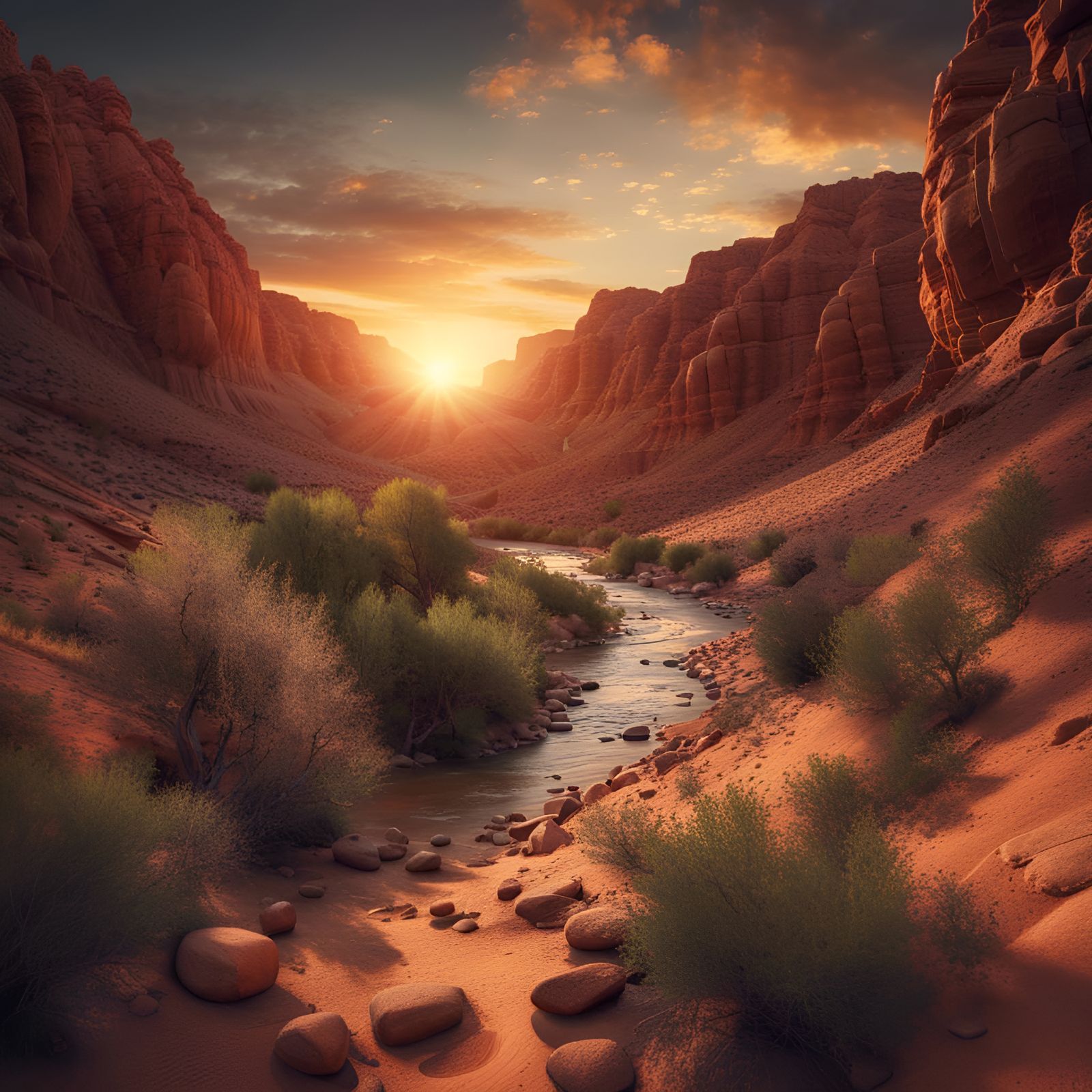 Dramatic Desert Canyon at Sunset in HDR