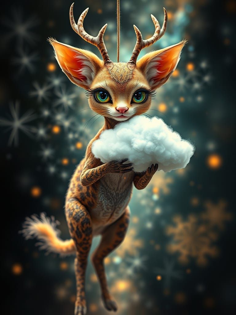 Biomorphic Fantasy Feline with Fuzzy Cloud and Fractal Patte...