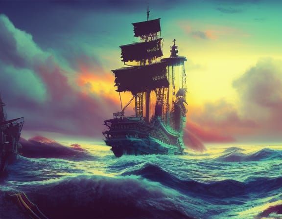 Sunset Galleon: Detailed Matte Painting