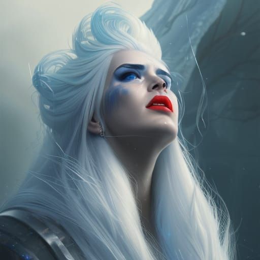 Beautiful Ice Sorceress Portrait in Digital Illustration Sty...