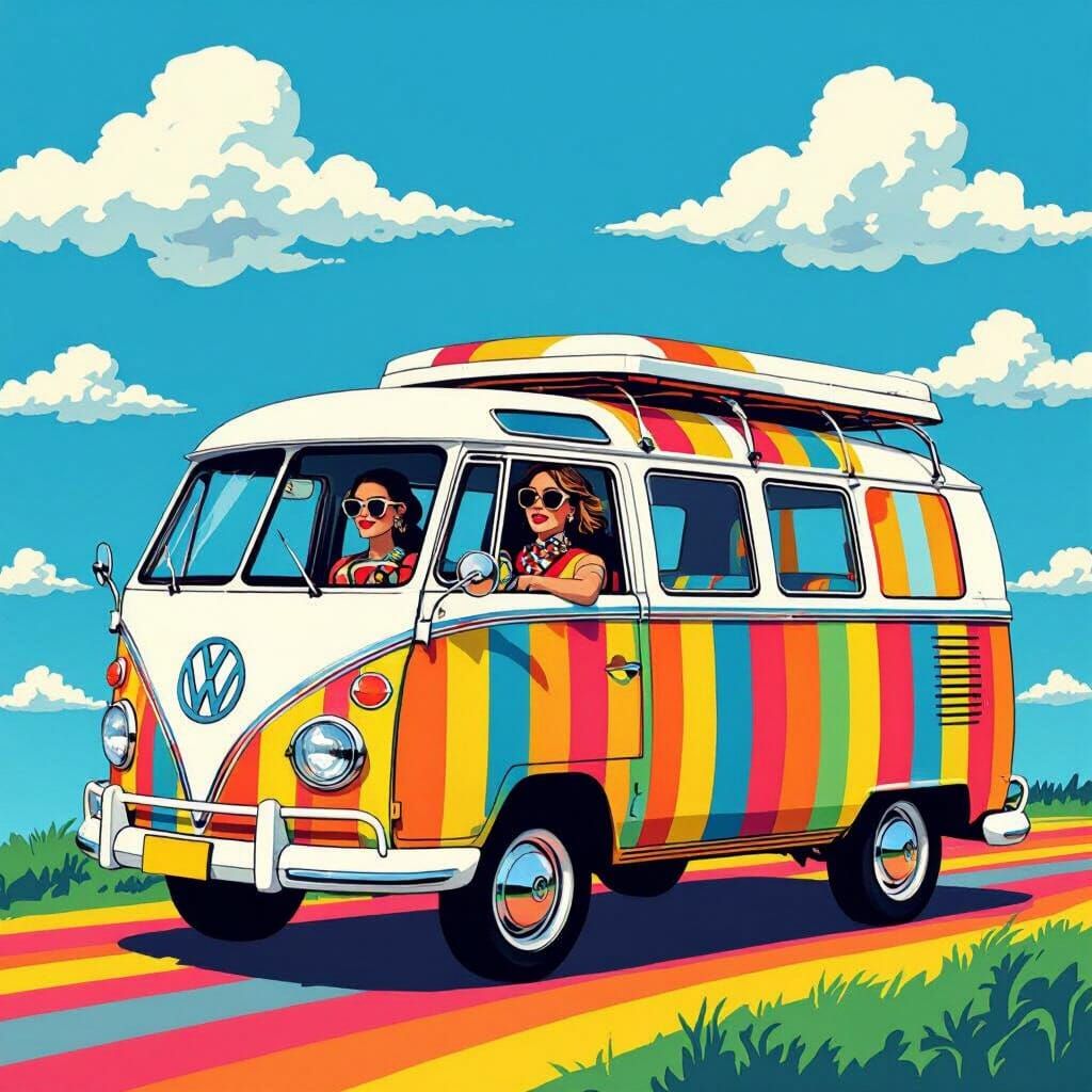 Pop Art Campervan with Colorful Driver