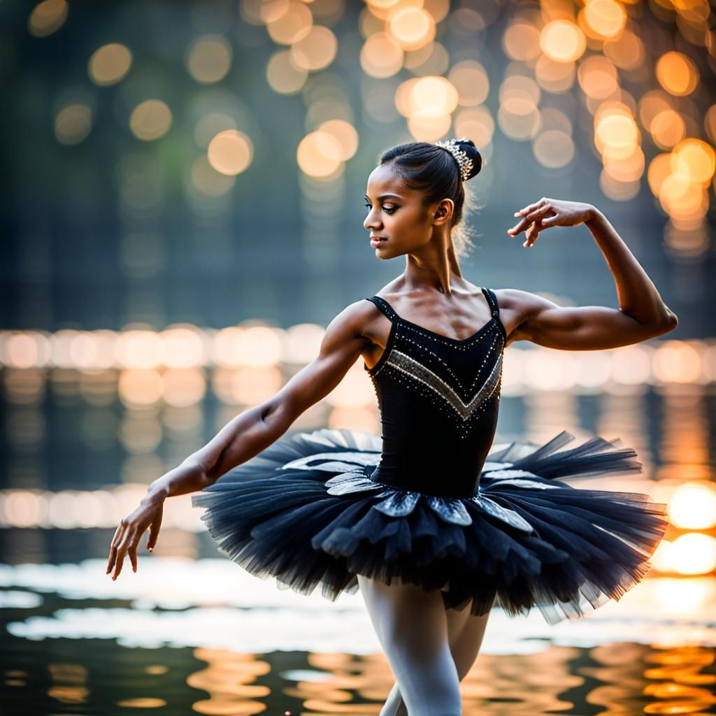 A beautiful ballerina dancing the balck swan inthe swan lake...