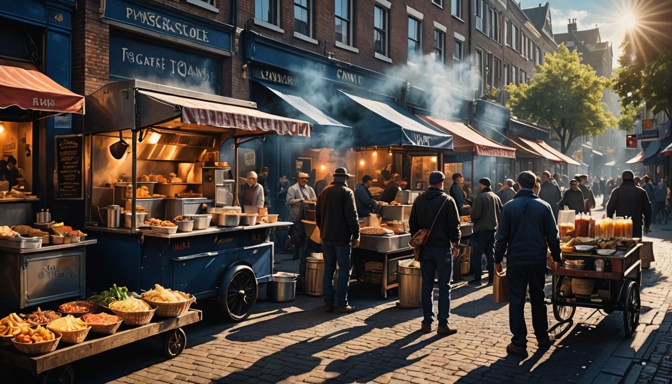 Cinematic Street Food Scene in Hyperrealistic Digital Art