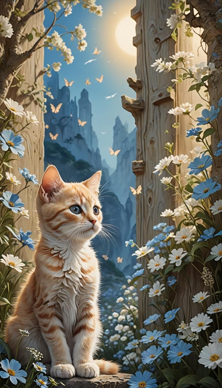 Kitten to Cat Age Progression in Fantasy Style