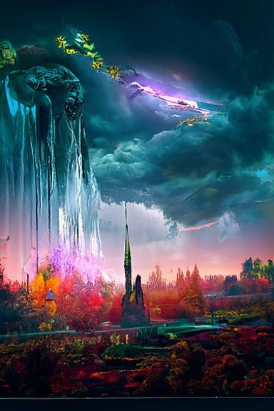 Electric Storm Aurora with Tower, Digital Painting