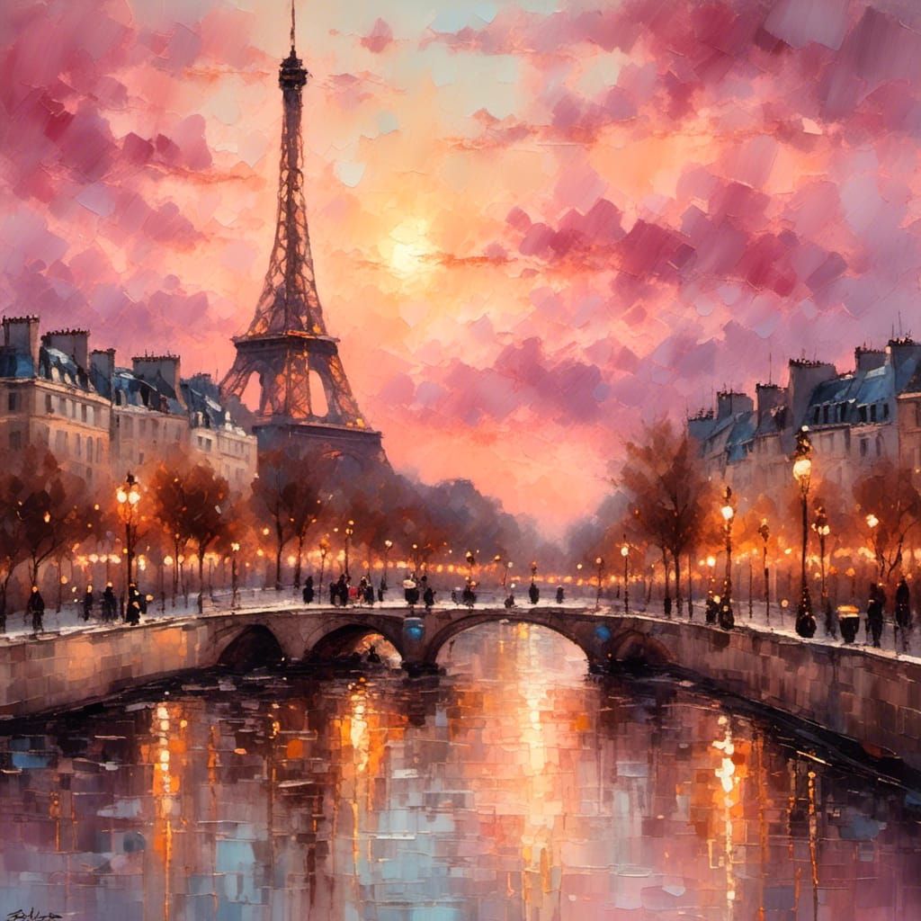 Eiffel Tower Sunset: An Impressionistic Oil Painting
