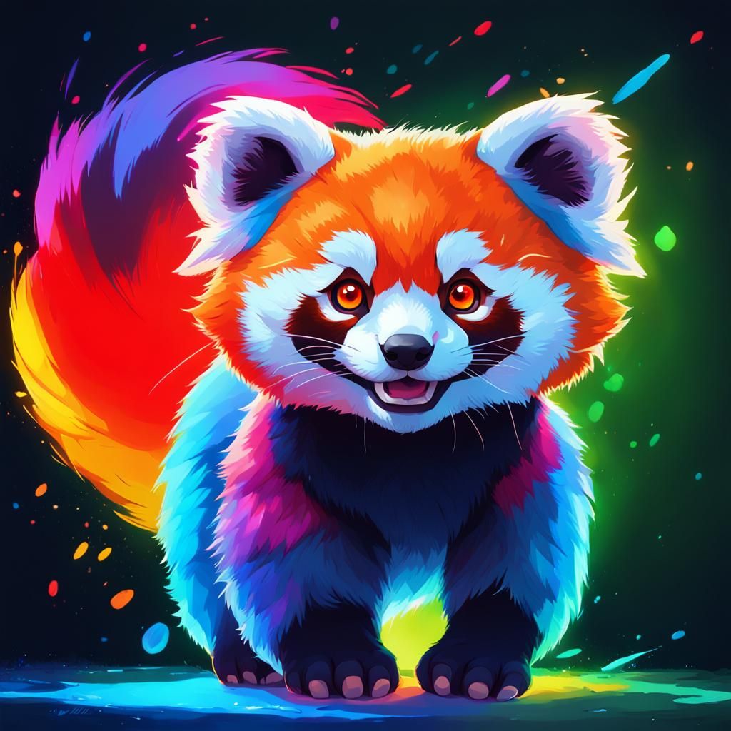Adorable Chibi Red Panda Portrait in Neon Art Style