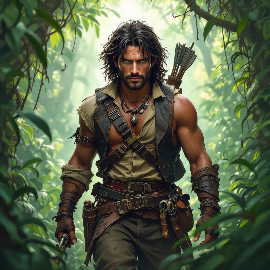 Jungle Explorer in Dark Fantasy Concept Art Style