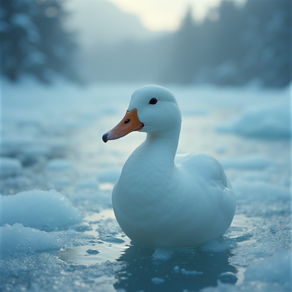 Majestic Ice Duck in Dramatic Icy Landscape