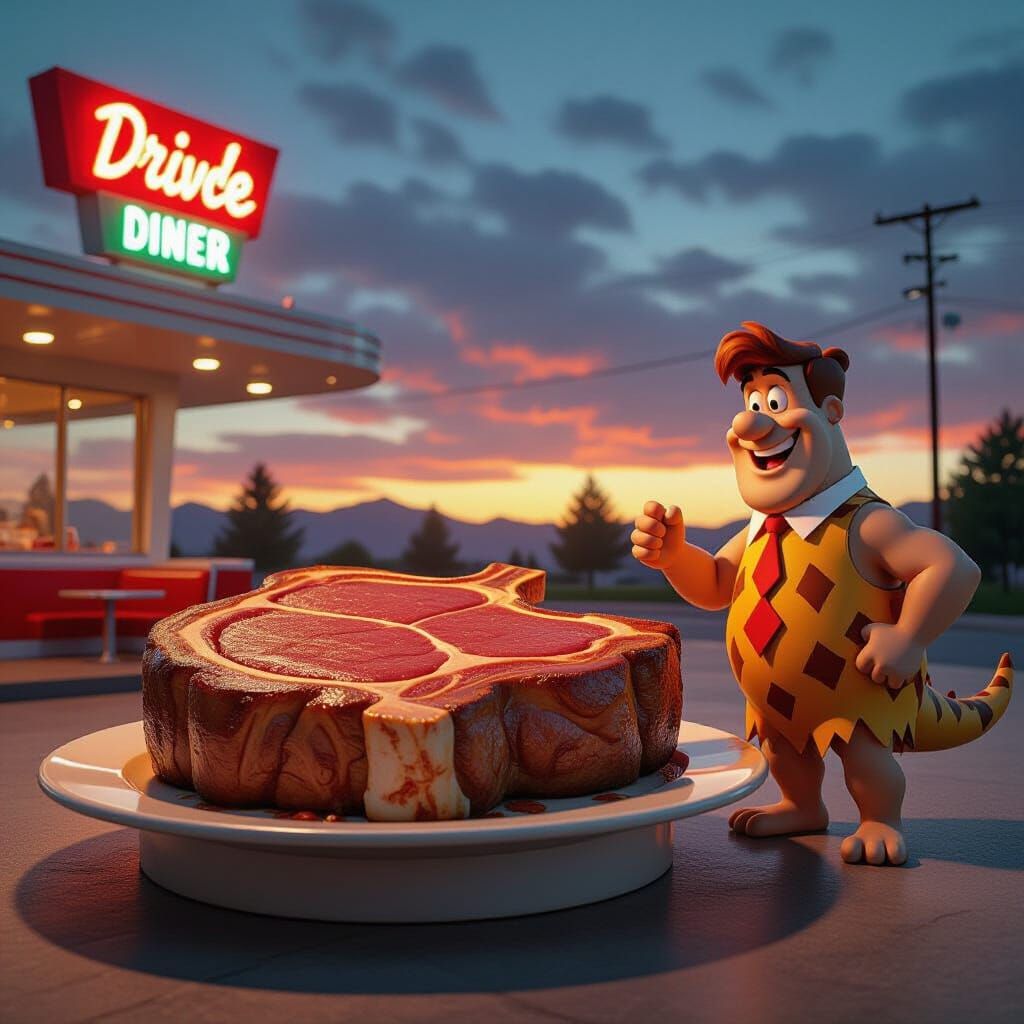 Giant Brontosaurus Steak at Retro Diner