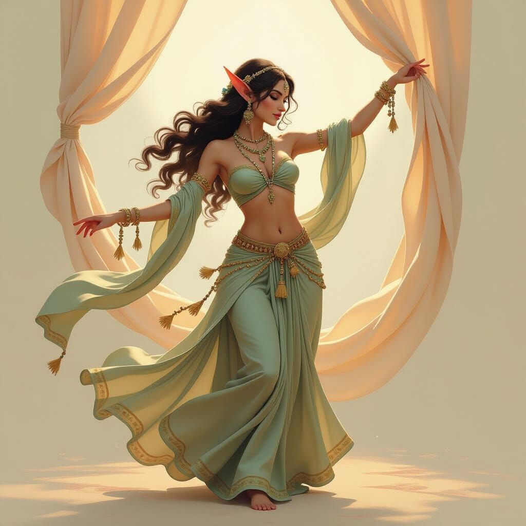 Elegant Elf Raqassa Dance in Oil Painting Style