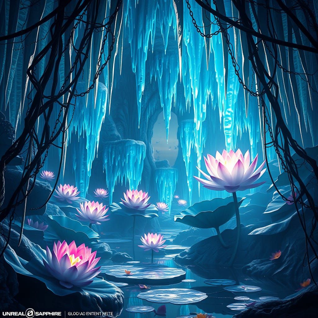 Mystical Sapphire Lotus Oasis in Vibrant Color