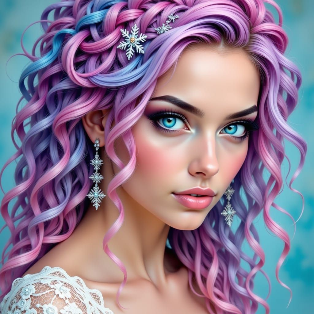 Woman with Pastel Rainbow Hair & Diamond Braids