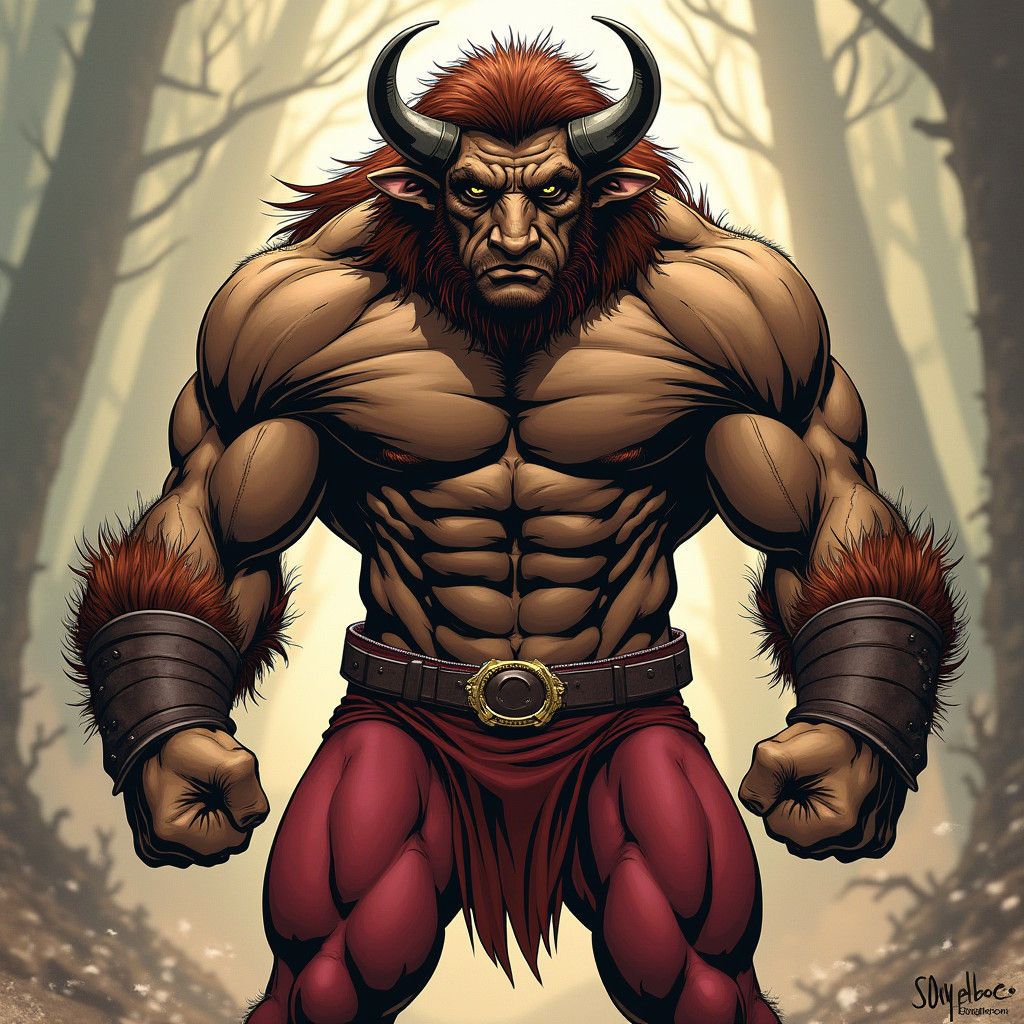 Muscular Bison Humanoid in Comic Book Art Style