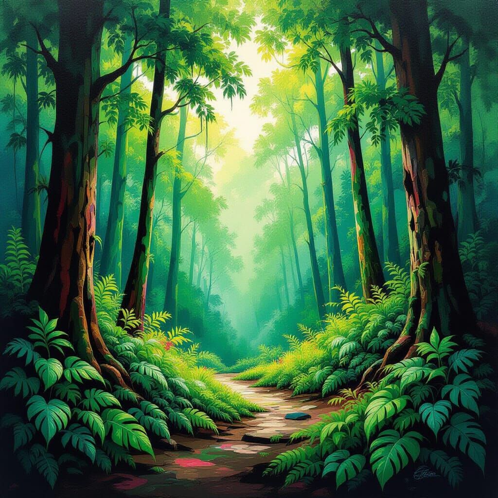 Vibrant Graffiti Forest Scene Artwork