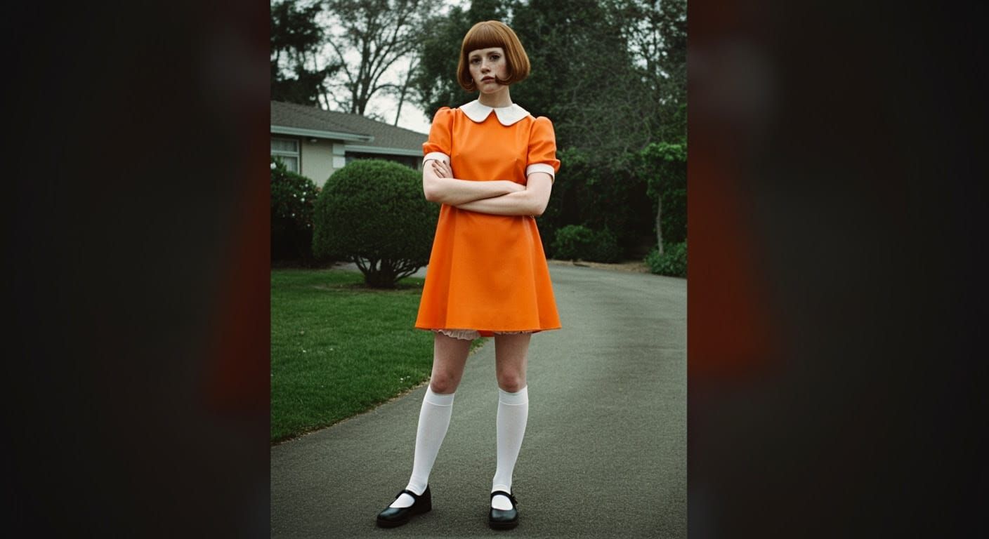 Elegant Ginger-Haired Woman in Retro Chic Outfit