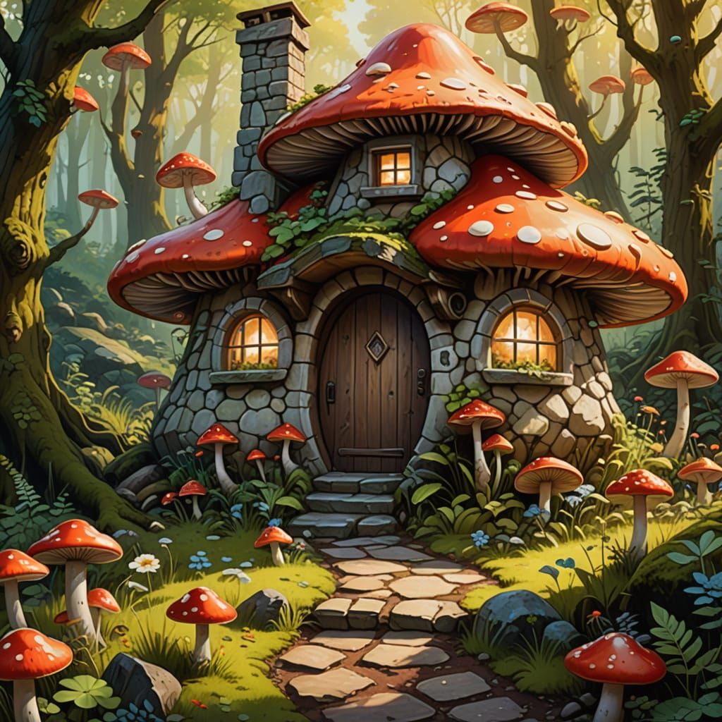 Whimsical Mushroom Cottage in a Magical Forest