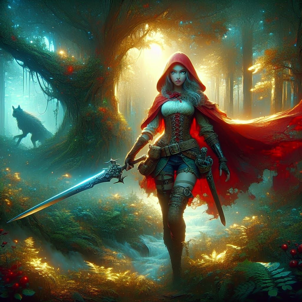 Red Riding Hood Hunter in Mystical Forest