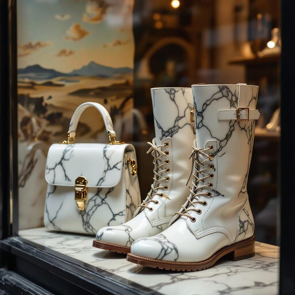 Marble Boots and Bag in Surrealist Shop Window