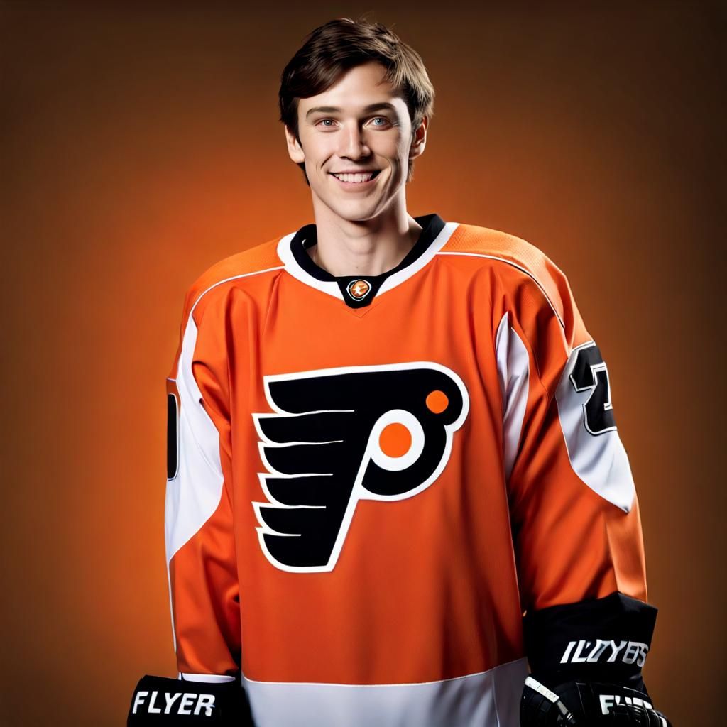 Canadian Man Smiles in Philadelphia Flyers Jersey