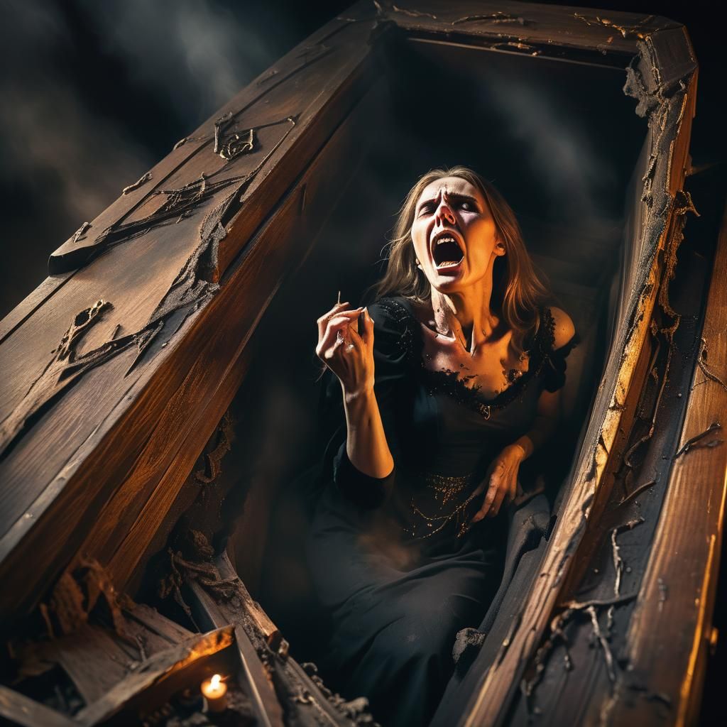 Woman Trapped in Coffin: Gothic Horror