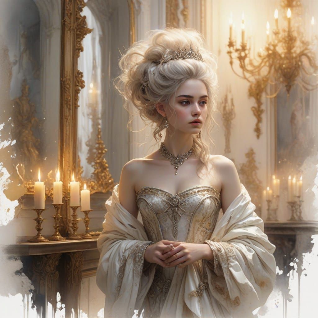 Baroque Queen in Versailles: Rococo Oil Portrait