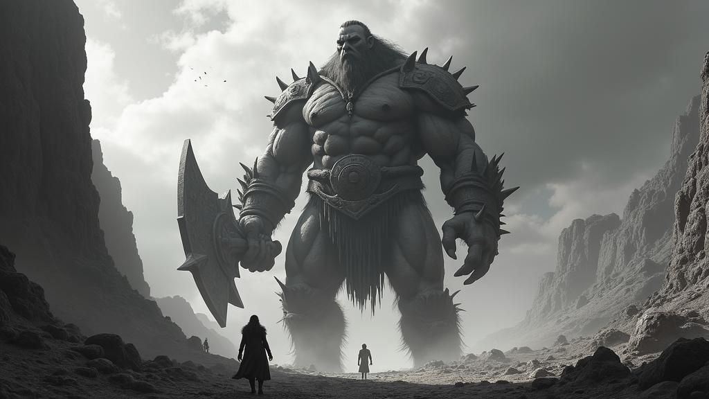 Colossal Giant Dominates Ancient Land in Fantasy Art