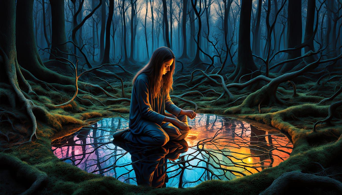 Surreal Sculpture of Woman at Sunset in Bio Art Style