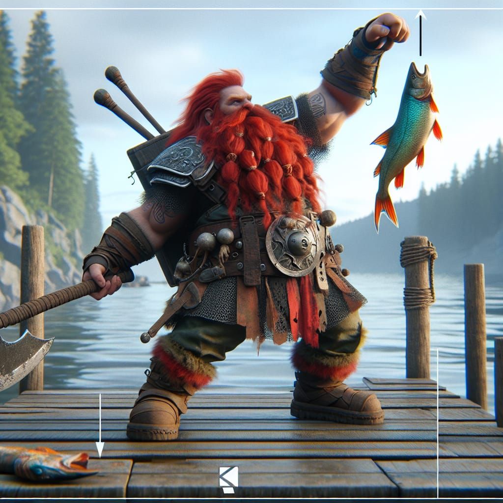 Dwarf Barbarian Throws a Fish on the Dock