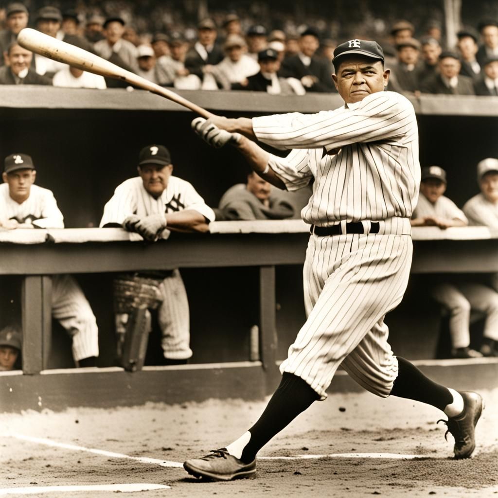 Babe Ruth Hitting a Home Run