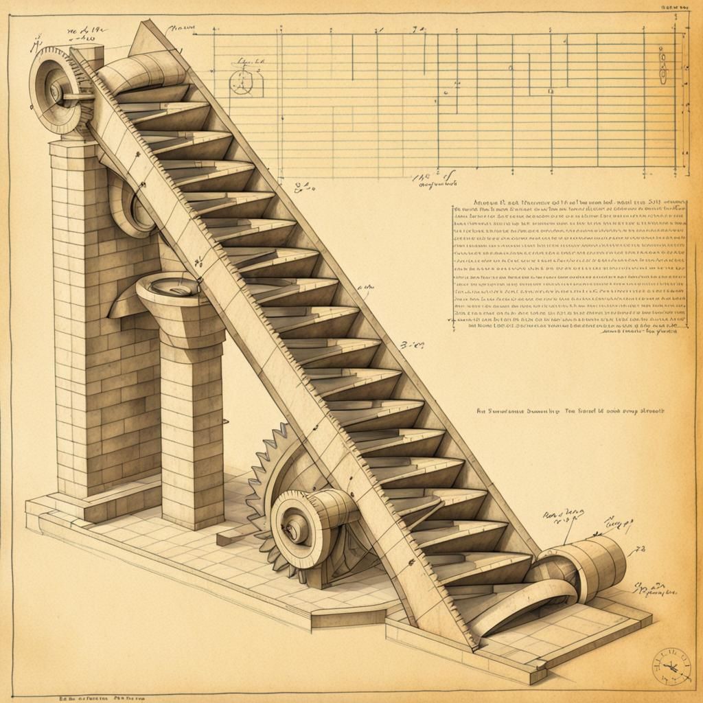 Archimedes Screw: Technical Drawing on Parchment