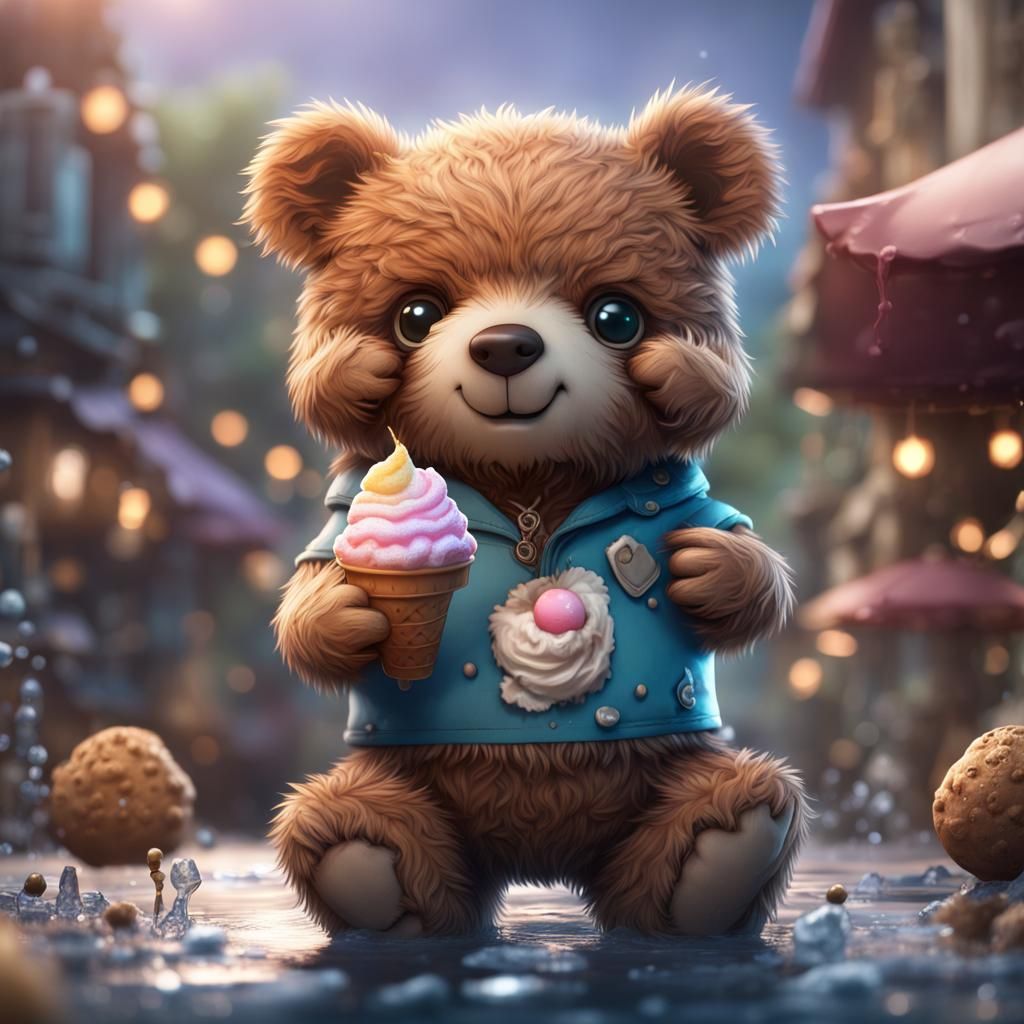 Teddy Bear with Ice Cream: Fantasy Concept Art