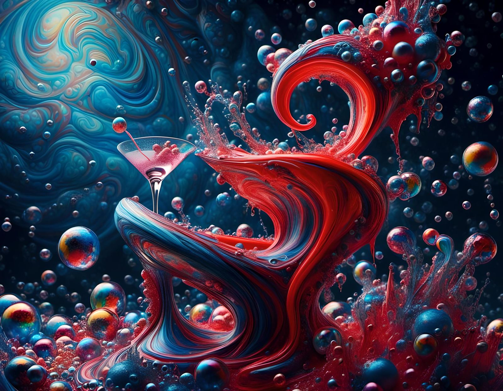 Mystical Snake Witch Rising from Martini Glass