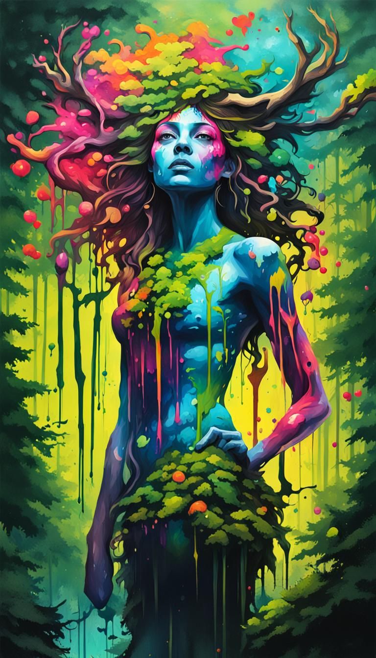 Vibrant Forest Dryad in Graffiti Art Style