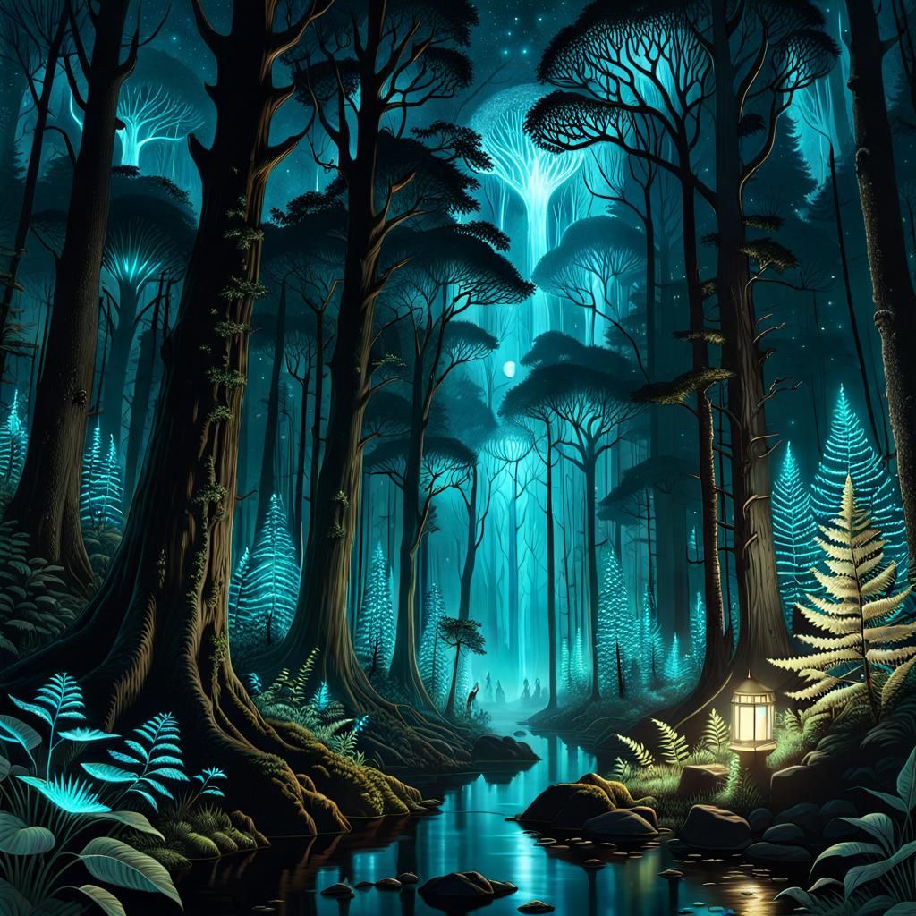 Bioluminescent Forest at Night: AI-Generated Art